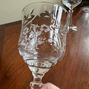 Elegant vintage Etched crystal wine glass set of 2 by Rock Sharpe circa 1940s